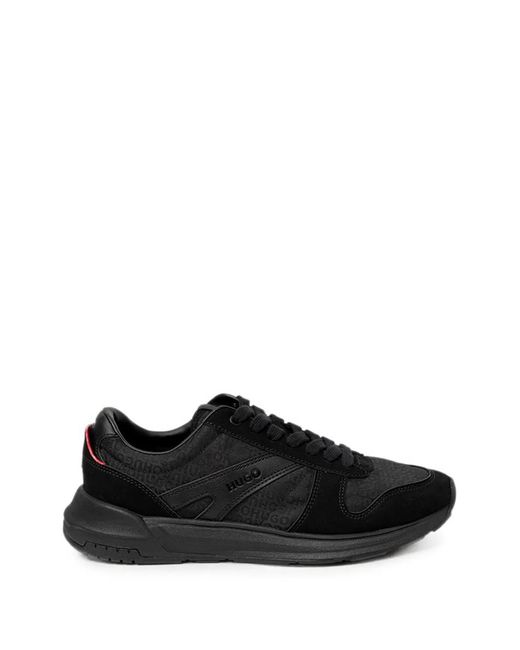 HUGO Black Monogram-Jacquard Sneakers With Faux-Suede Trim for men