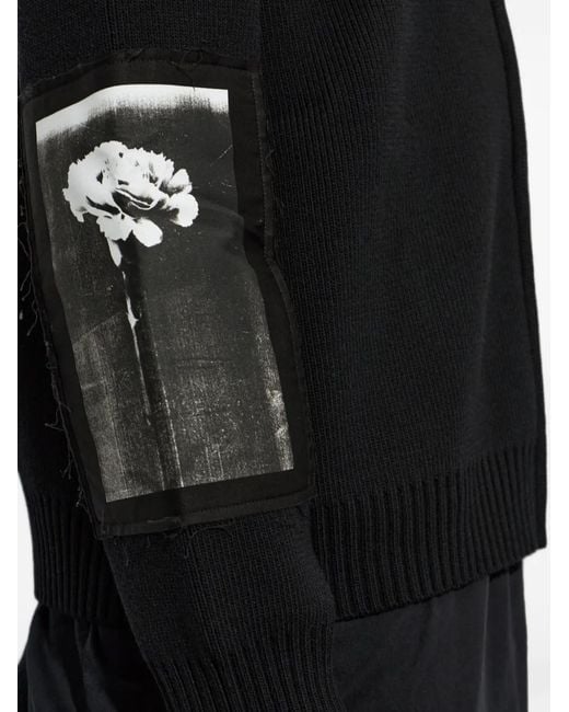 Balenciaga Black Logo-Patch Ribbed-Knit Cardigan for men
