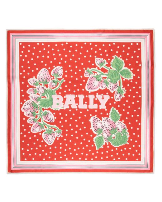 Bally Red Strawberry-print Silk Scarf