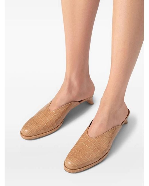 By Far Pink Babylady Crocodile-Effect Mules