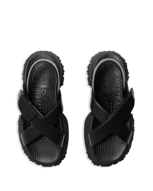 Burberry Black Crossover-straps Leather Sandals for men