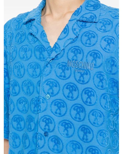 Moschino Blue Logo-embroidered Cotton-blend Shirt for men