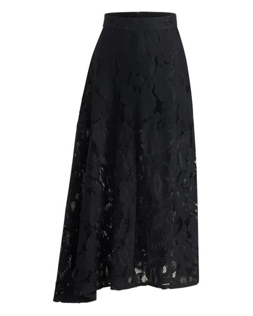 Patou Black Asymmetric Lace Midi Skirt