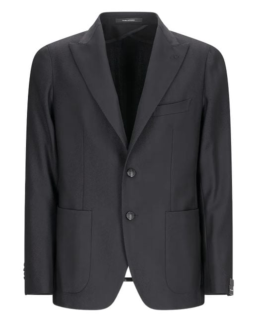 Tagliatore Black Herringbone-Pattern Blazer for men