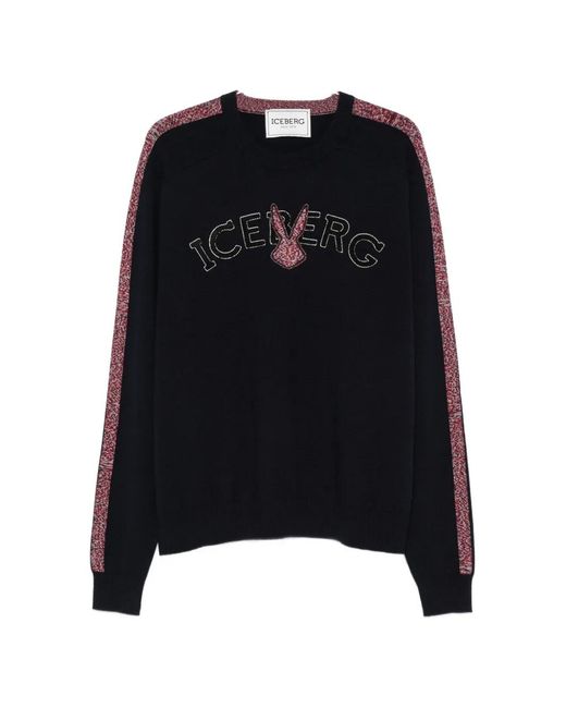 Iceberg Black Logo-Embroidered Side-Stripe Sweater for men