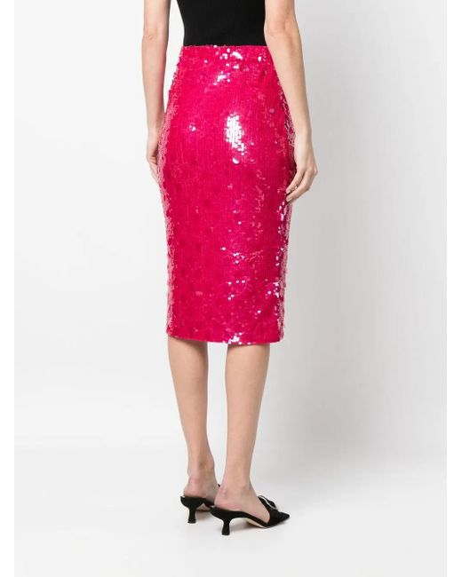 P.A.R.O.S.H. Pink Sequin-Embellished Midi Skirt