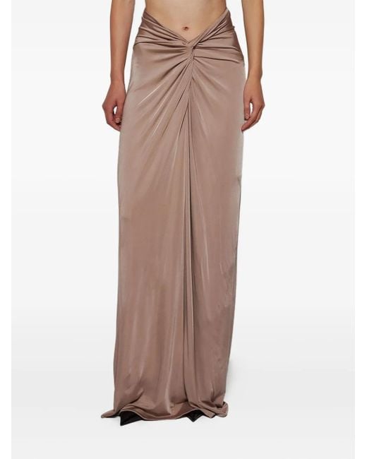 The New Arrivals Ilkyaz Ozel Natural Twisted-Detail Maxi Skirt