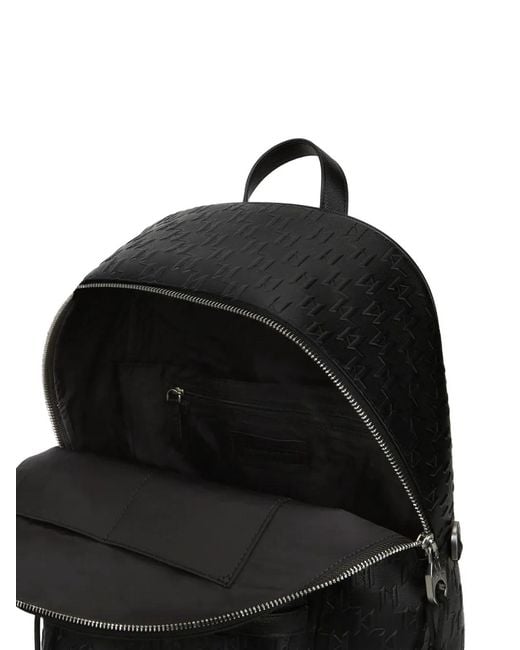 Karl Lagerfeld Black Monogram Perforated Backpack for men