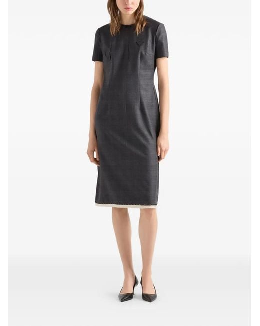 Prada Black Checked Wool Dress
