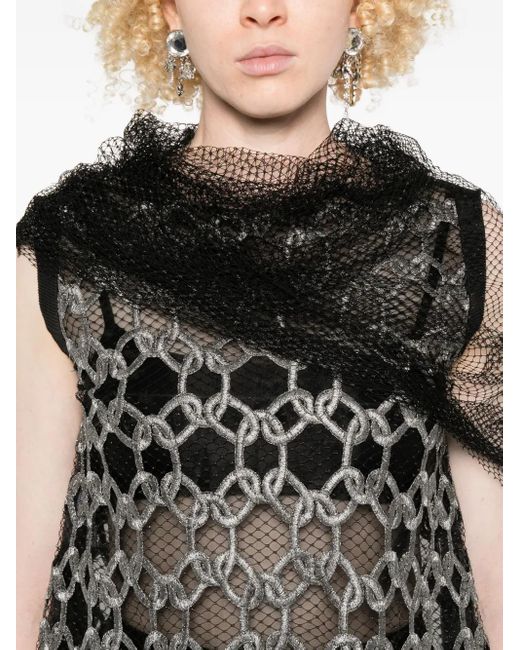 Gemy Maalouf Black Geometric-Pattern Mesh Top