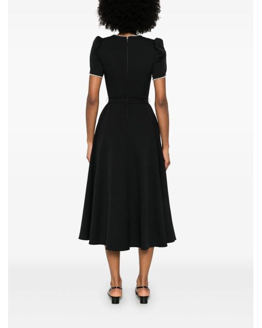 Nissa Black Faux Pearl-Embellished Midi Dress