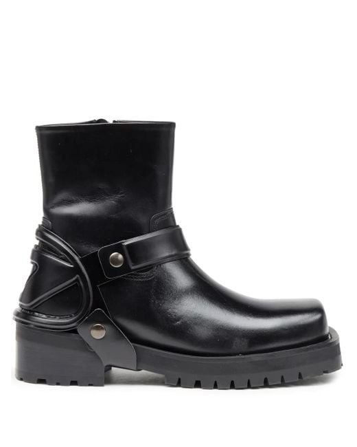DIESEL Black Leather Square-Toe Zip Boots for men