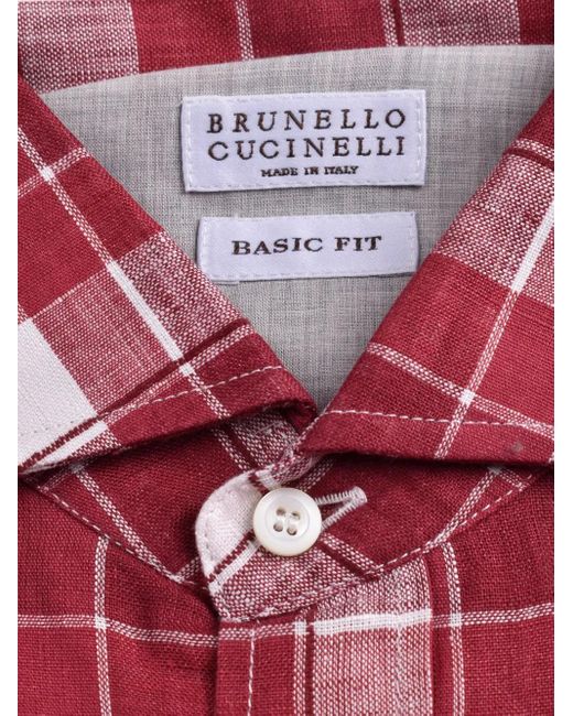 Brunello Cucinelli Red Checked Cotton Shirt for men
