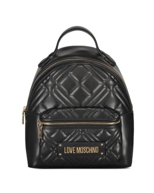 Love Moschino Black Logo-Plaque Quilted Backpack