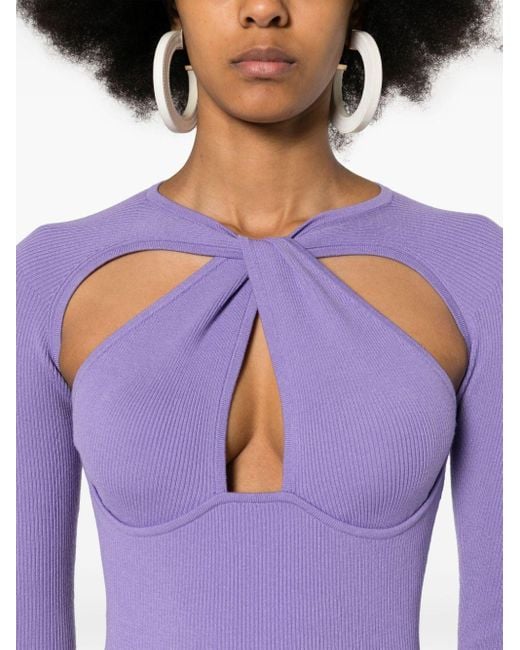 Elisabetta Franchi Purple Cut-out Detail Mini Dress