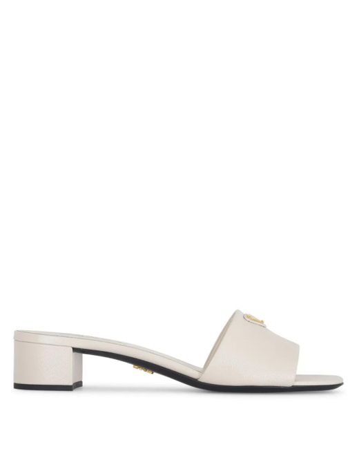 Prada White 35Mm Triangle-Logo Mules