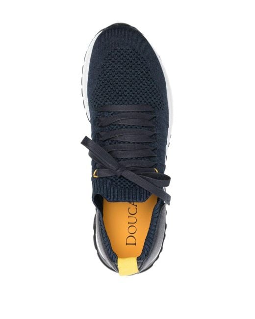 Doucal's Blue Lace-up Knitted Sneakers for men