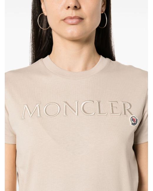 Moncler Natural T-Shirt mit Logo-Stickerei