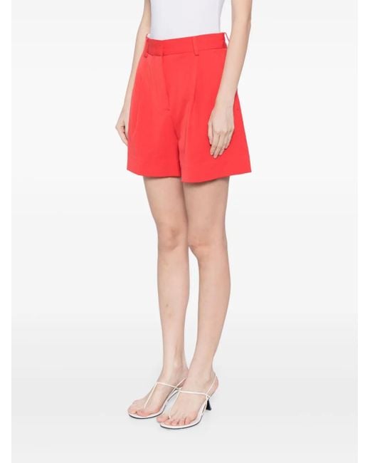 Staud Red Heather Pleat-Detail Shorts