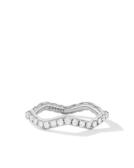 Anello a fascia in argento sterling con diamanti di David Yurman in White
