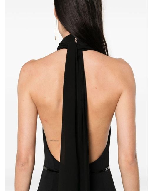 Elisabetta Franchi Black Long Semi-Sheer Dress With Open Back