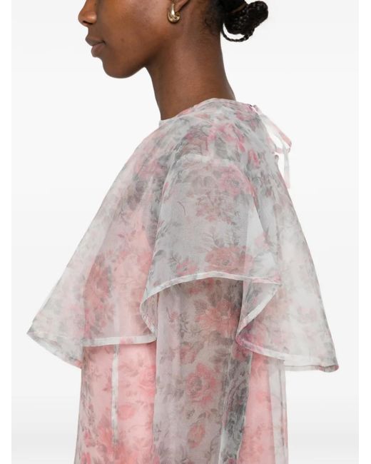 Vestido midi con motivo floral y volantes Ganni de color Pink