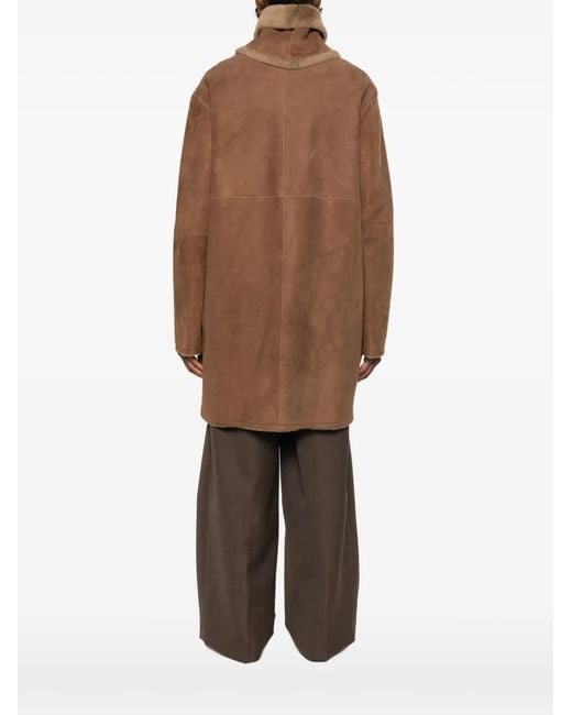 Manzoni 24 Brown Shearling-Linned Scarf-Detail Coat