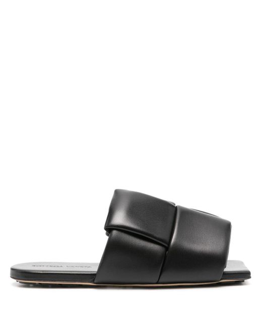 Bottega Veneta Black Interwoven Leather Flat Sandals for men