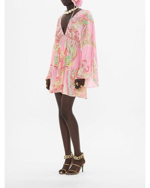 Camilla Pink Graphic-print Silk Mini Dress