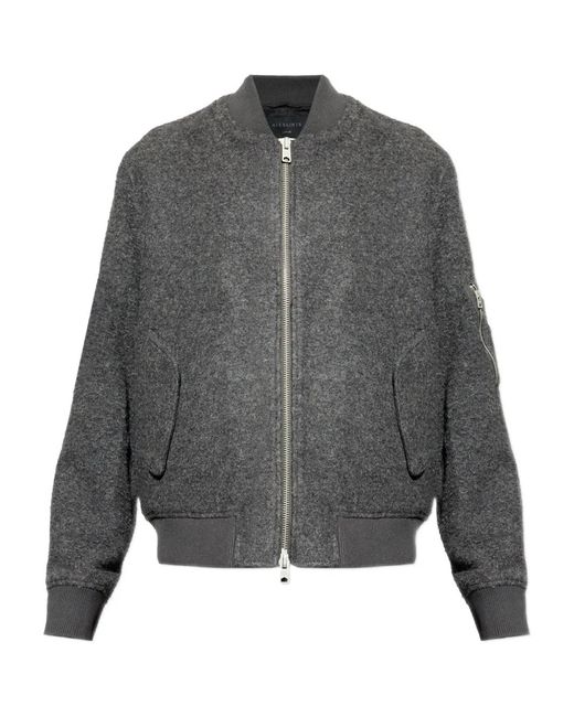 AllSaints Gray Saku Zip-Fastening Bomber Jacket for men