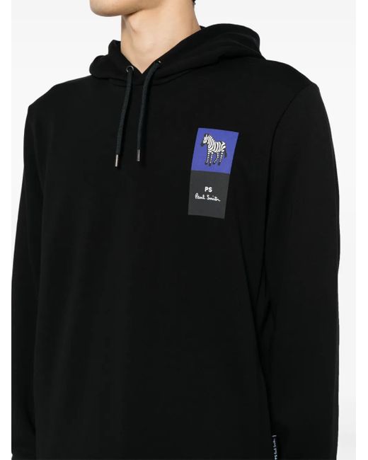 Paul Smith Black Logo-Print Organic Cotton Hoodie for men