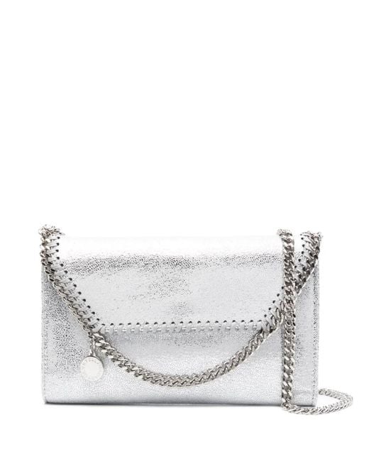 Stella McCartney White Falabella Wallet Metallic-Finish Crossbody Bag