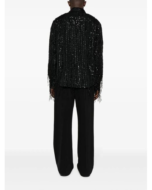 Amiri Black Sequin-Embellished Straight-Point Collar Shirt for men