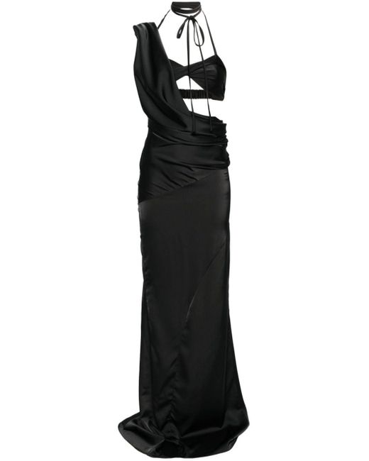 Atu Body Couture Black X Rue Ra Asymmetric Satin Gown