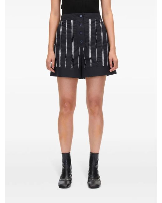 3.1 Phillip Lim Black Wave-Stitching Thigh-Length Shorts