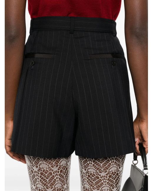 Sacai Black Pinstriped Belted Shorts