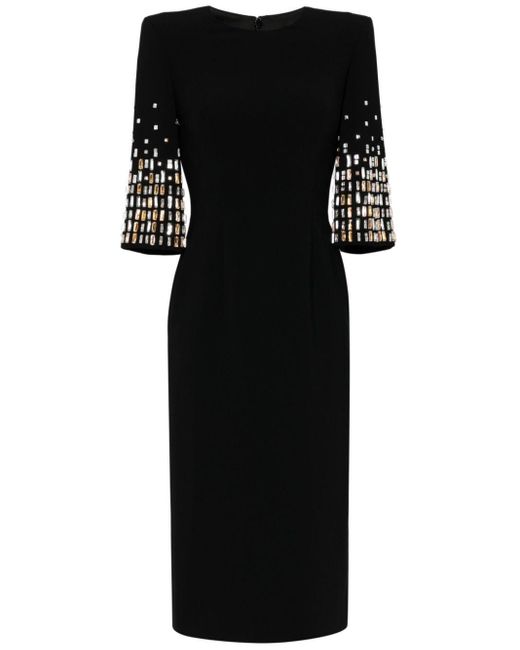 Jenny Packham Black Highball Queen Crystal-embellished Midi Dress