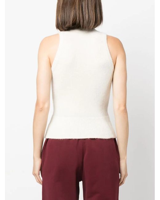 Patou White Mock-Neck Sleeveless Knitted Top