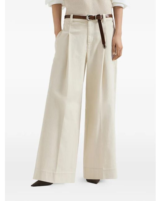 Brunello Cucinelli White Pleated A-Line Trousers