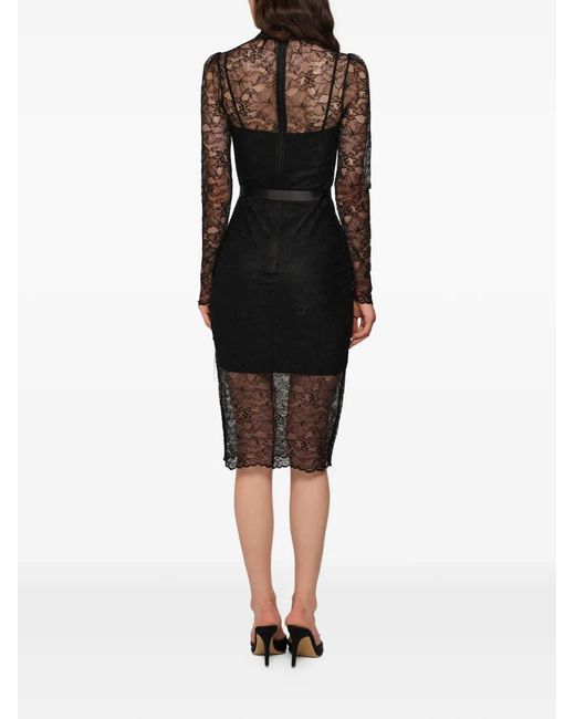 Murmur Black Mist Lace Belted Midi Dress