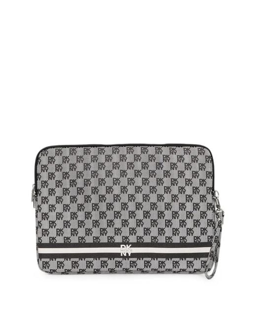 DKNY Gray Logo-Print Striped Laptop Bag