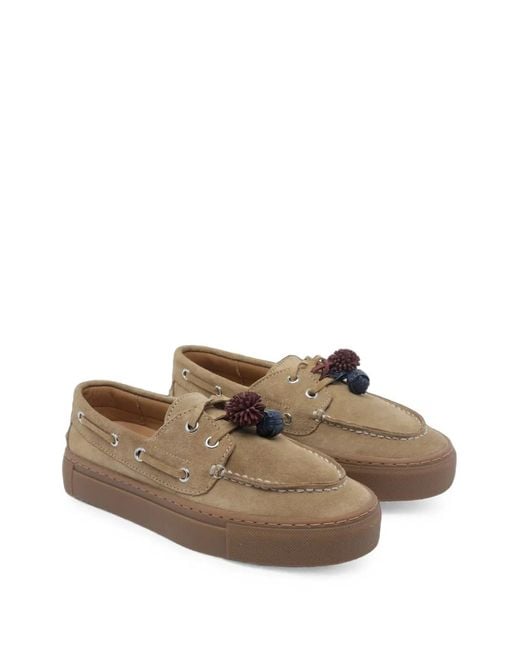 Date Brown Suede Pompom Loafers