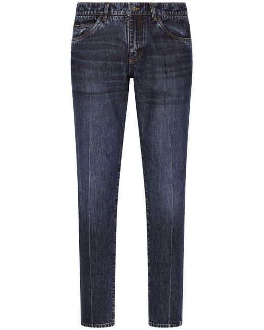 Dolce & Gabbana Halbhohe Slim-Fit-Jeans in Blue für Herren