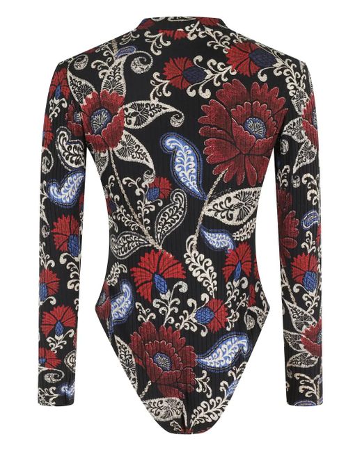 Farm Rio Black Floral High-Neck Top