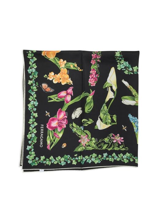 Ferragamo Green Eden Shoes Print Silk Scarf
