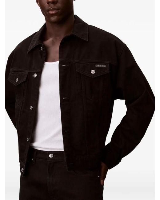 Calvin Klein Black Logo-Patch Denim Jacket for men