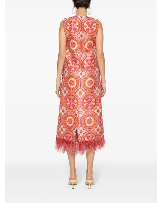 LaDoubleJ Column Feathered Midi Dress