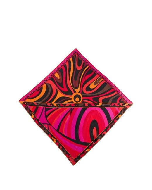 Emilio Pucci Red Iride And Marmo-Print Silk Carrè