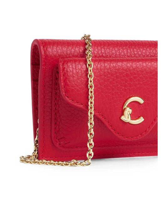 Coccinelle Red Small C-Me Leather Chain-Strap Card Holder