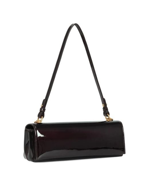 POTAMY Black Stripe Leather Shoulder Bag